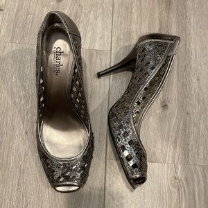Charles David peep toe glittery heels